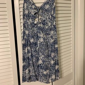 blue and white dress with front cut out